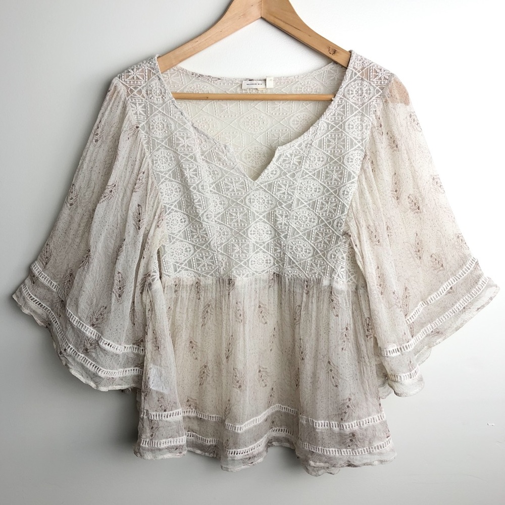 ANTHRO Meadow Rue Silk Lace Peasant Blouse